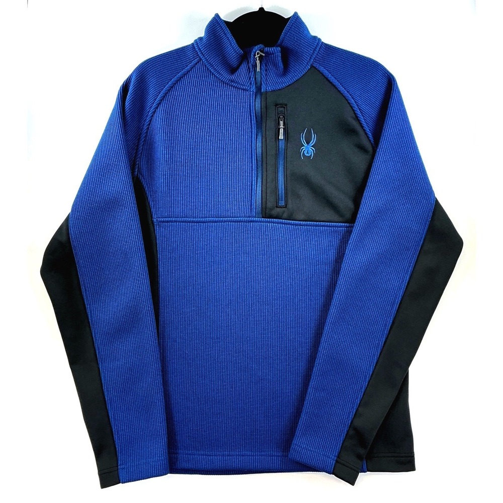 Spyder Blue Black Waffle Fleece Quarter Zip Pullover M Gorpcore Warm Sport Layer